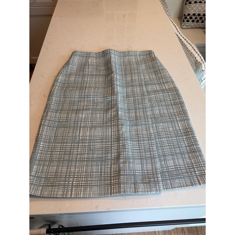 Tory Burch Pencil Skirt Womens 10 Green White Grid Plaid Professional Career Mod